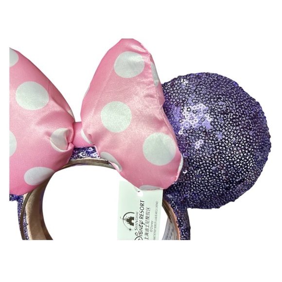 Disney Parks Minnie Mouse Purple Sequin Ears Pink Puffy Polka Dot Bow NWT 2 - Picture 2 of 7